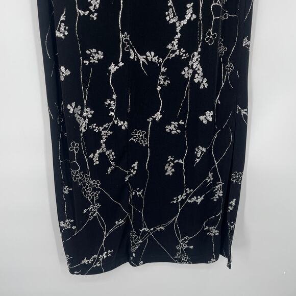 Vtg Y2K Eve Adams Midi Dress Sz M Stretch Gala Metallic Glitter Formal Floral - Picture 8 of 9